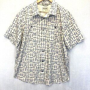 Lake & Trail Fish Print Button Up Shirt Mens Large L UPF 50 Quick Dry Stretch